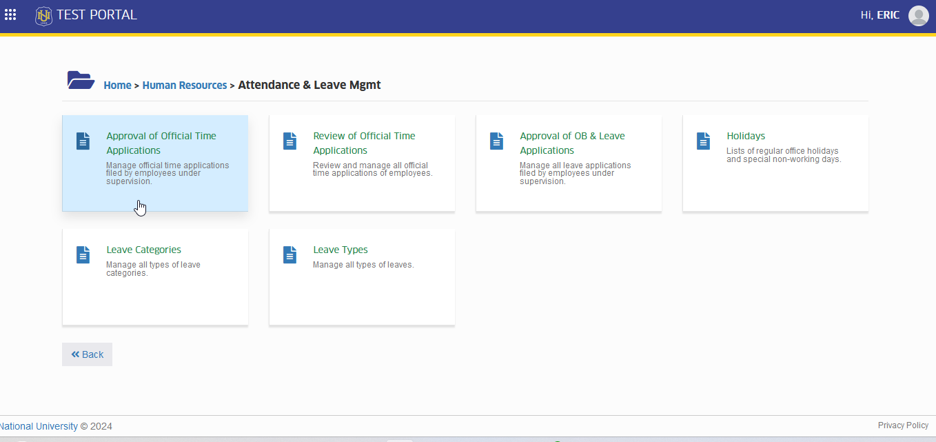 approval of official time applications module tab