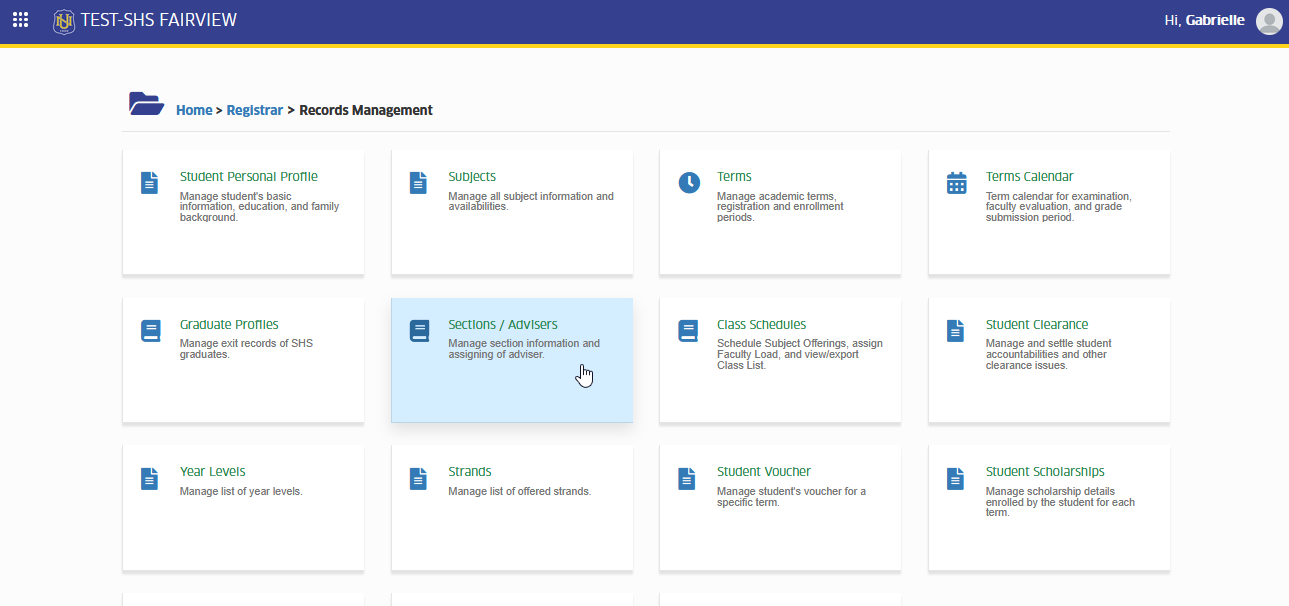 sections advisers module tab
