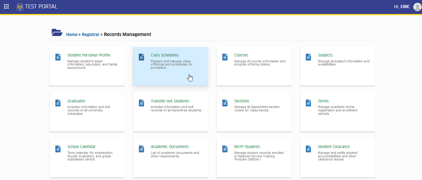 class schedule module tab