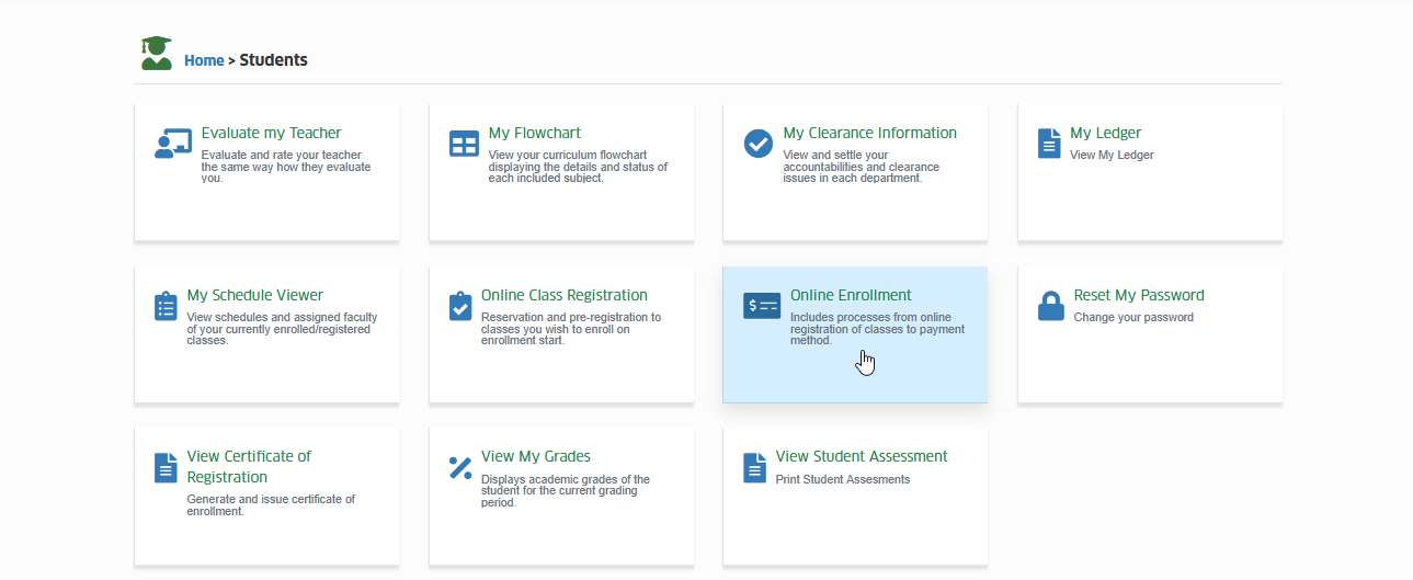 online enrollment module tab