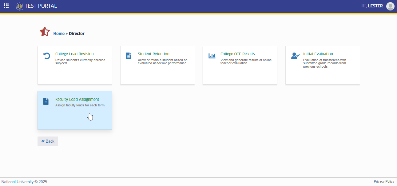 faculty load assigment module tab