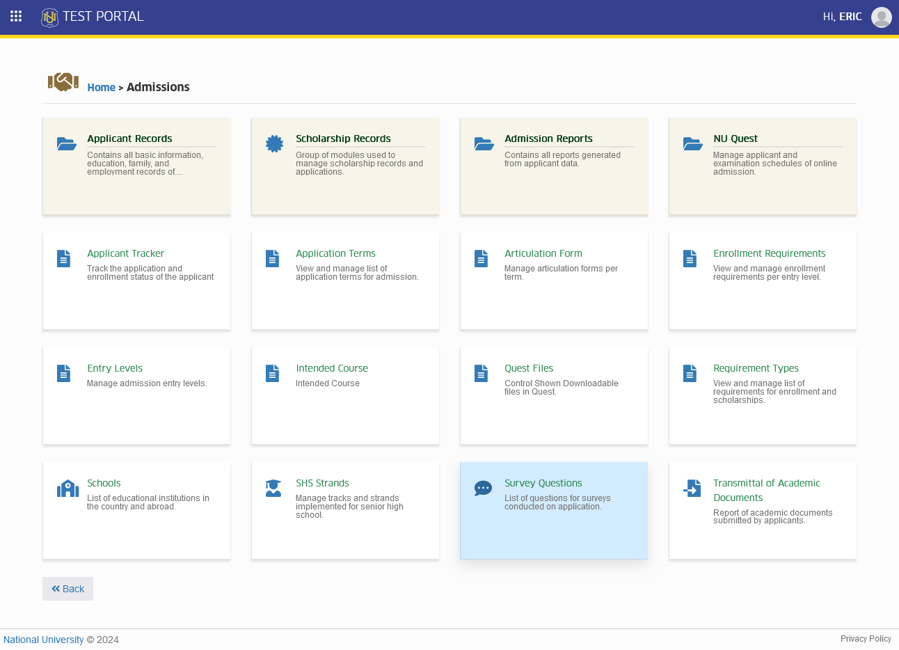 survey question module tab