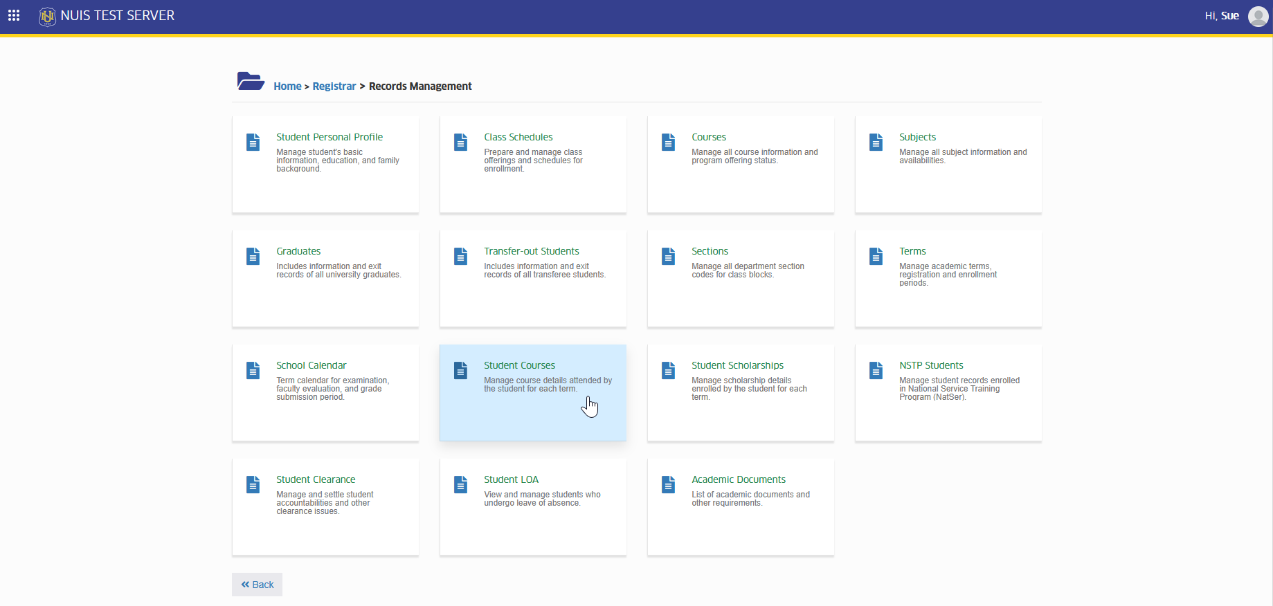 student course module tab