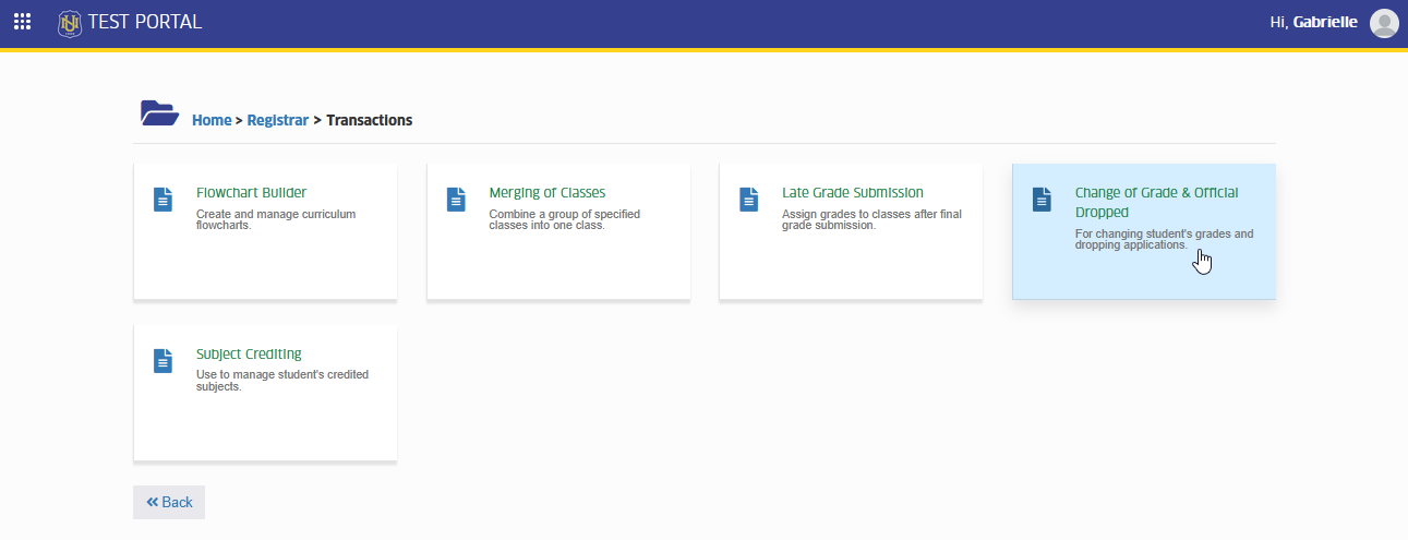 change of grade module tab