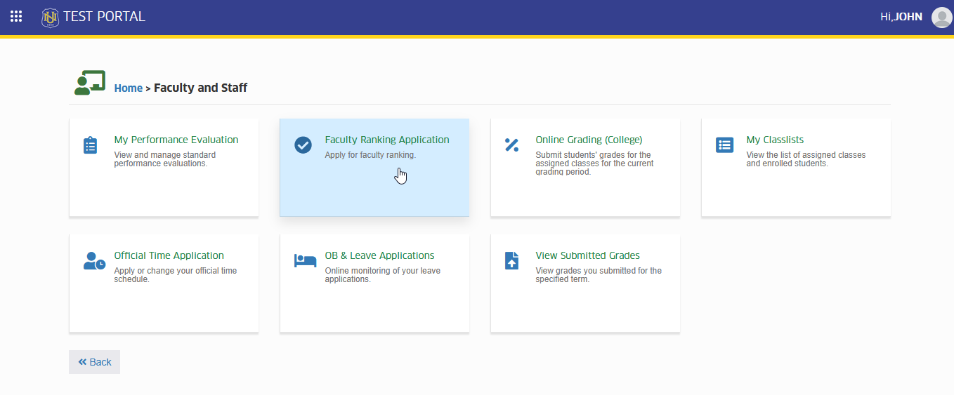 faculty ranking application module tab