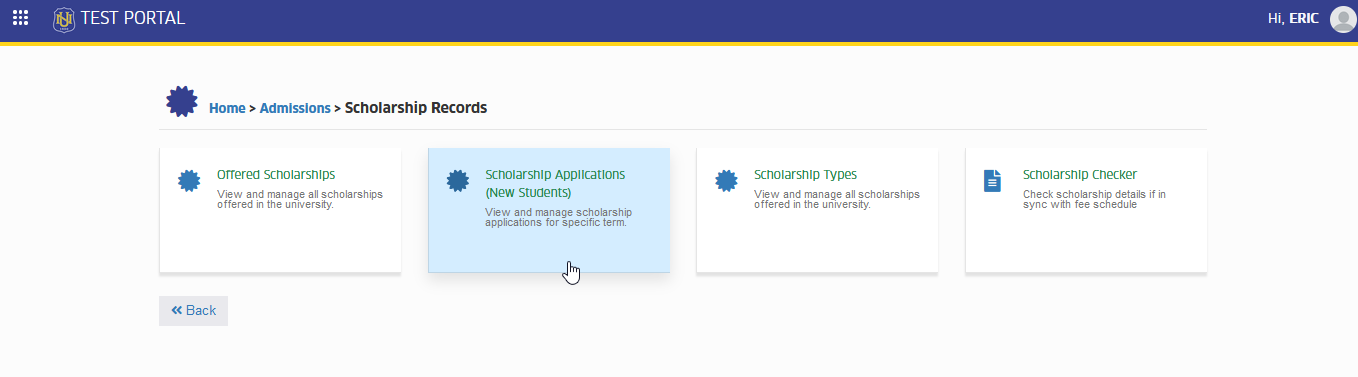 scholarship applications of new students
