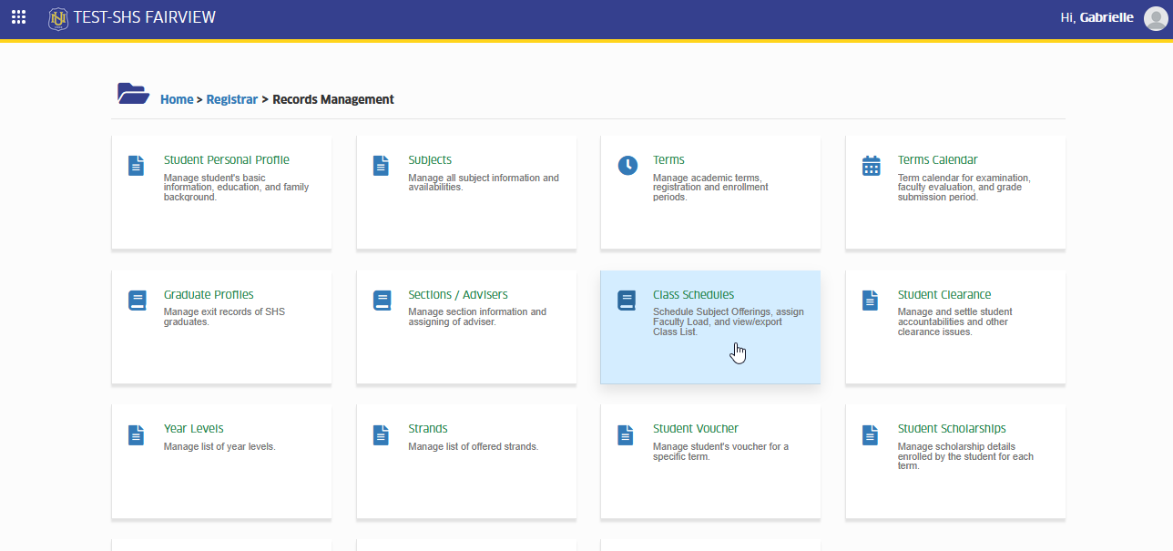 class schedule module tab
