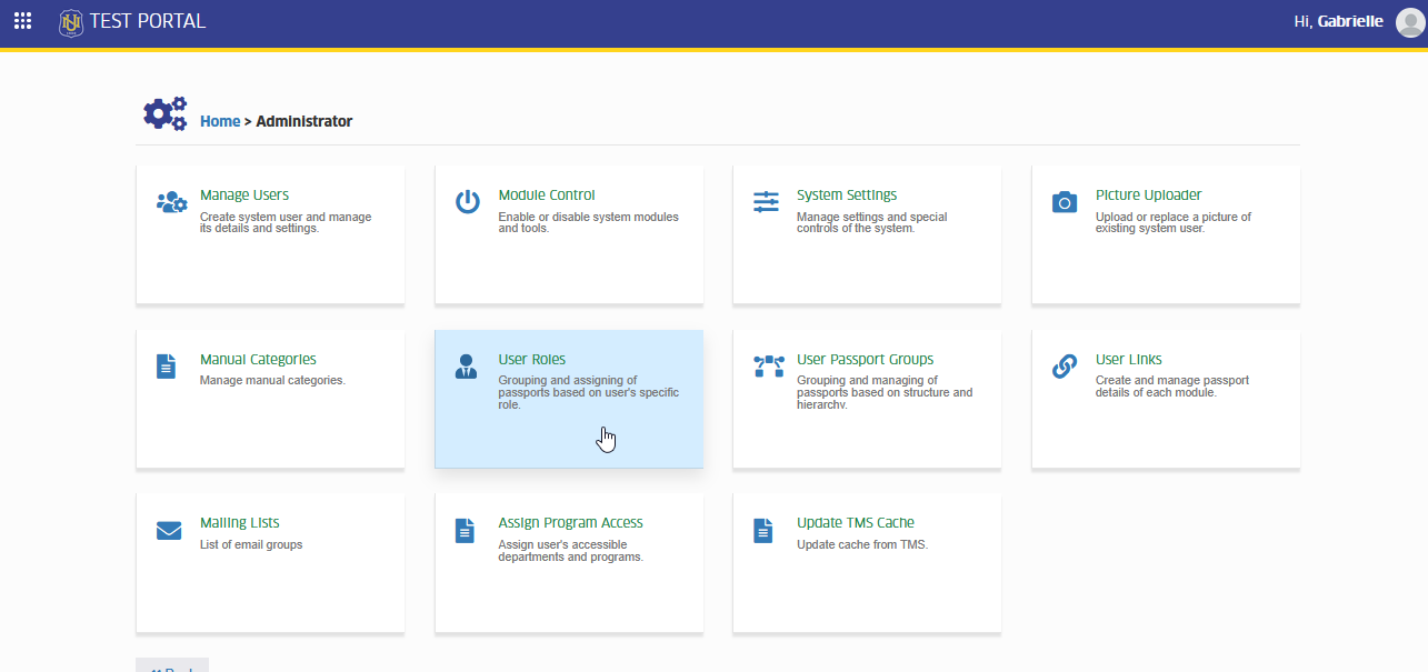 user role module tab