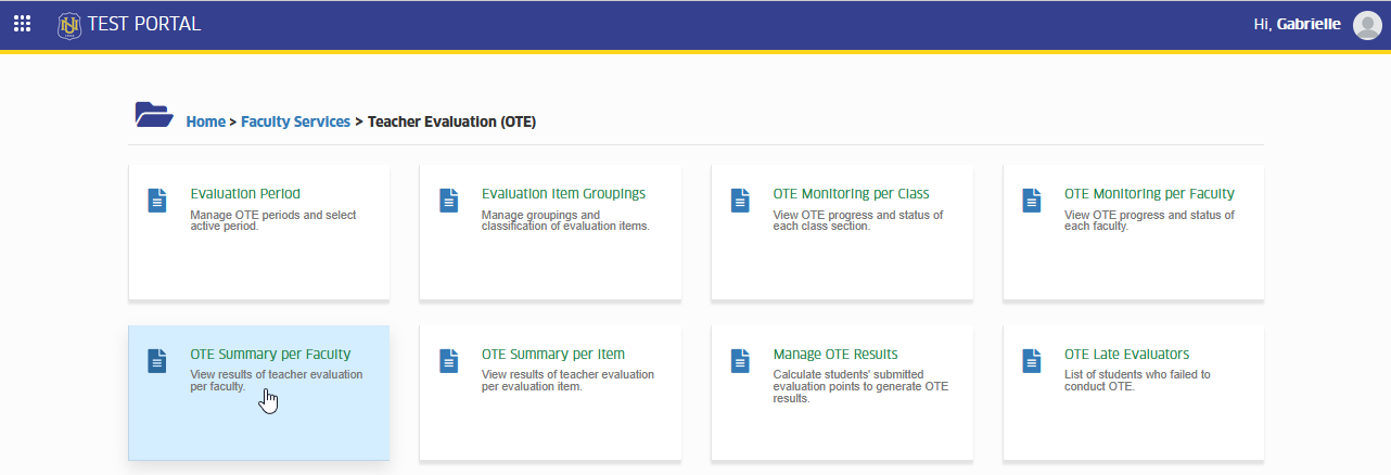 ote summary per faculty module tab