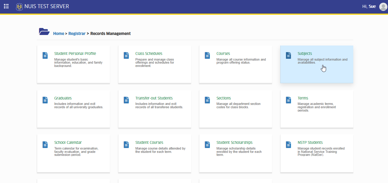 subject module tab