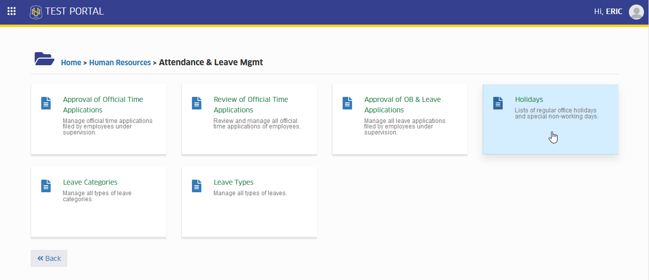 holidays module tab