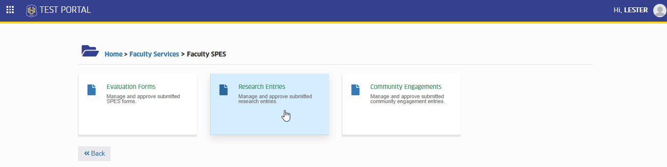 research entries tab