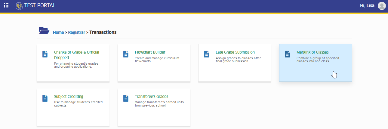 merging of classes module tab