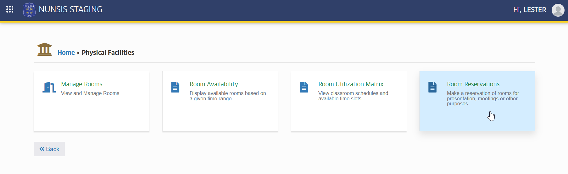 room reservations module tab