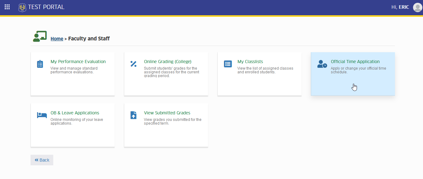 official time application module tab