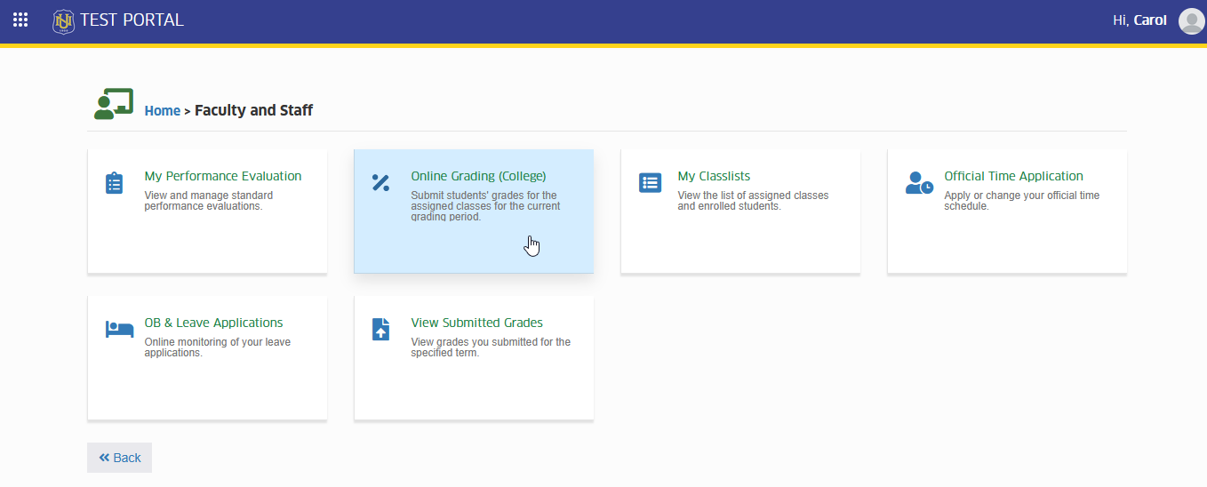 online grading module tab