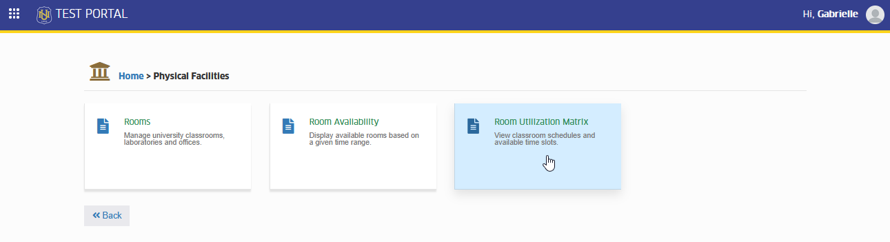 room utilization matrix module tab
