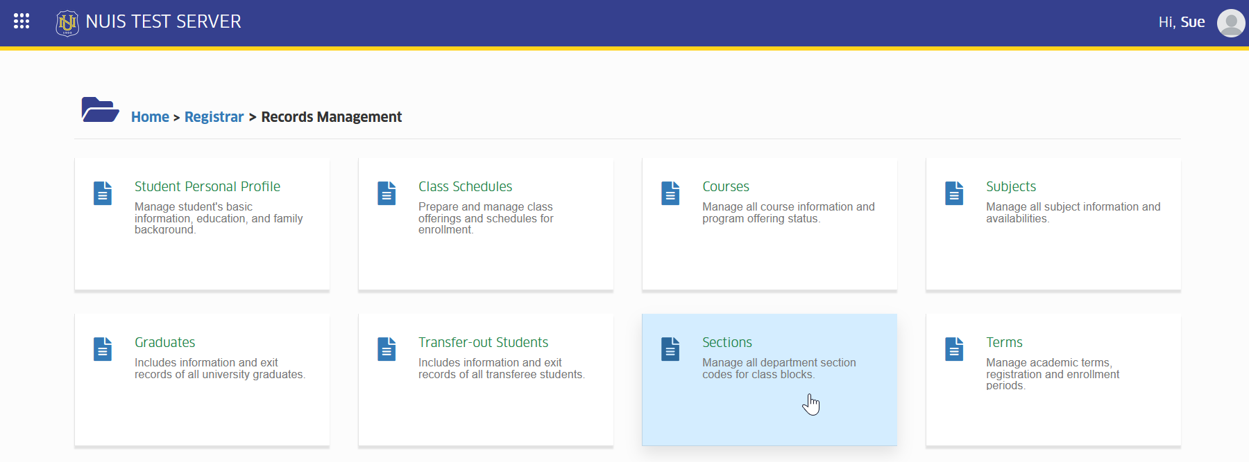 sections module tab