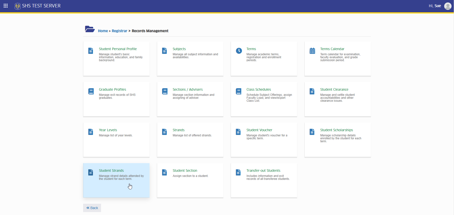 student strands module tab