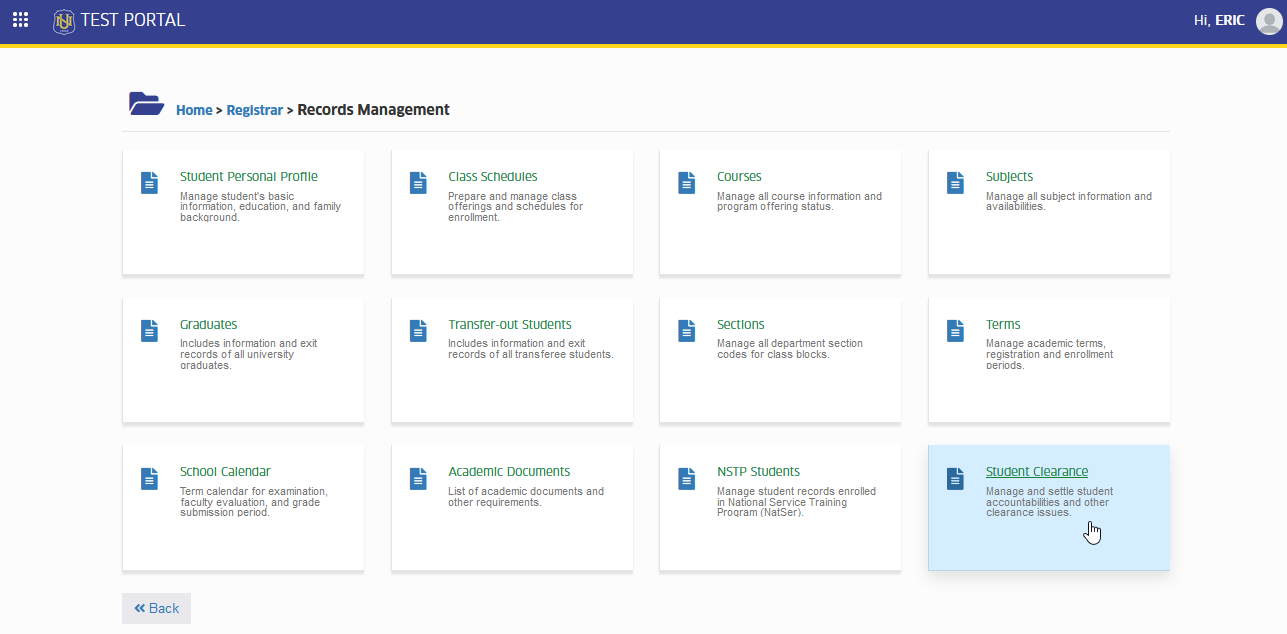 student clearance module tab