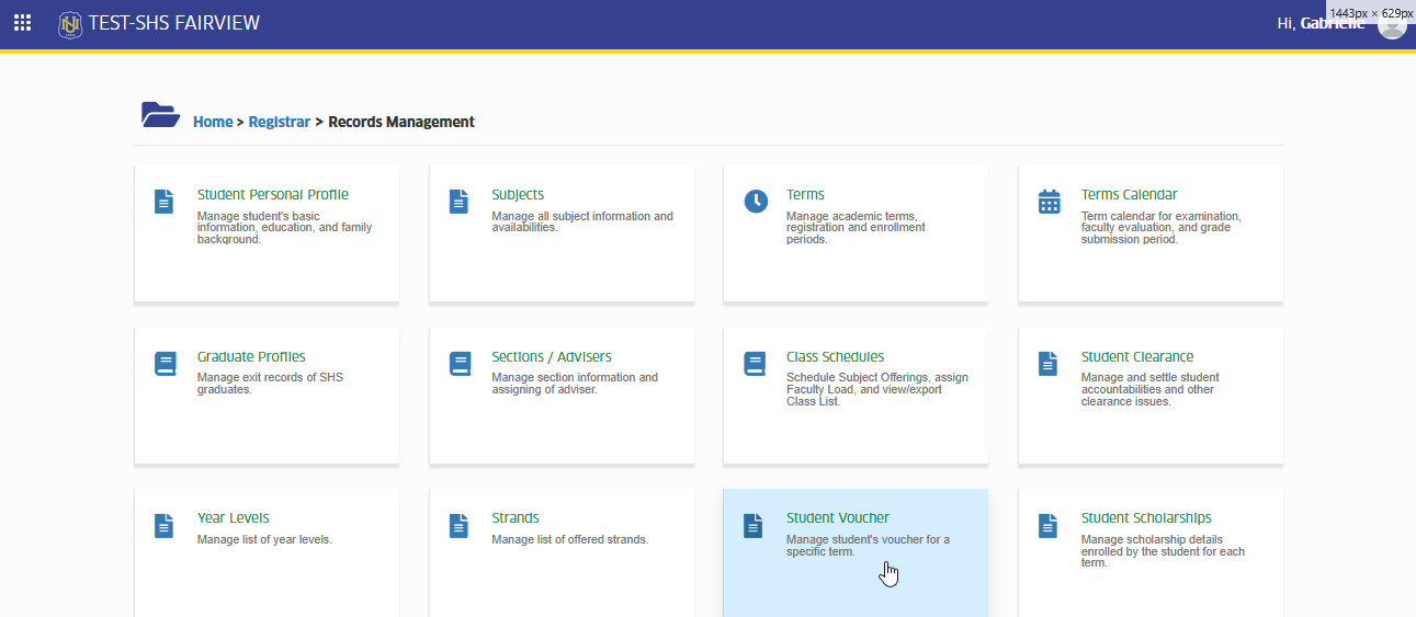 student voucher module tab