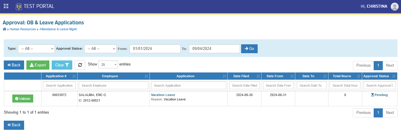 approval: ob & leave applications module tab