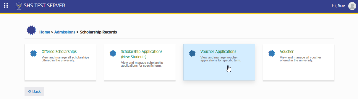 voucher applications module tab