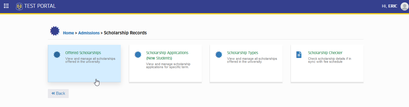 offered scholarship module tab