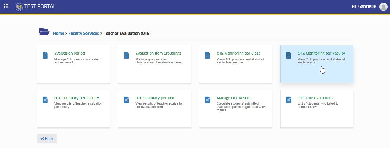 ote monitoring per faculty module tab