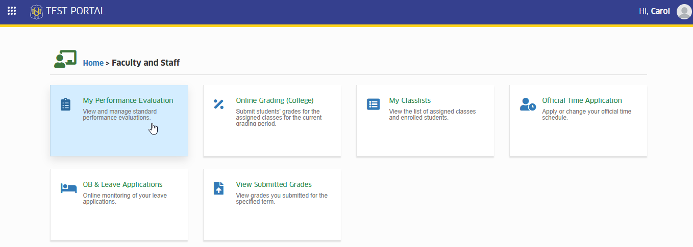 my performance evaluation module tab