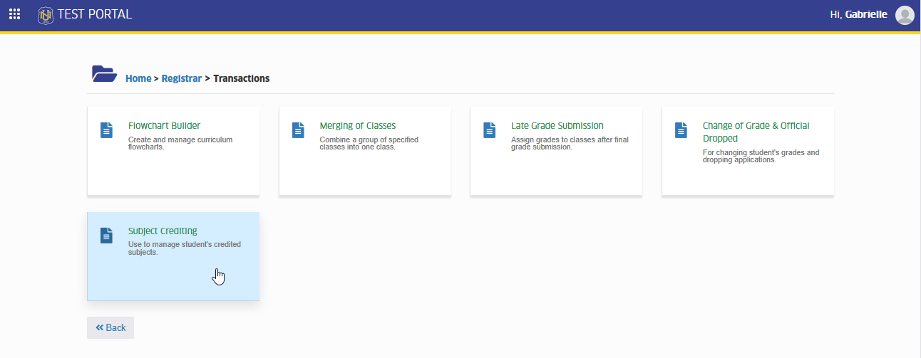 subject crediting module tab