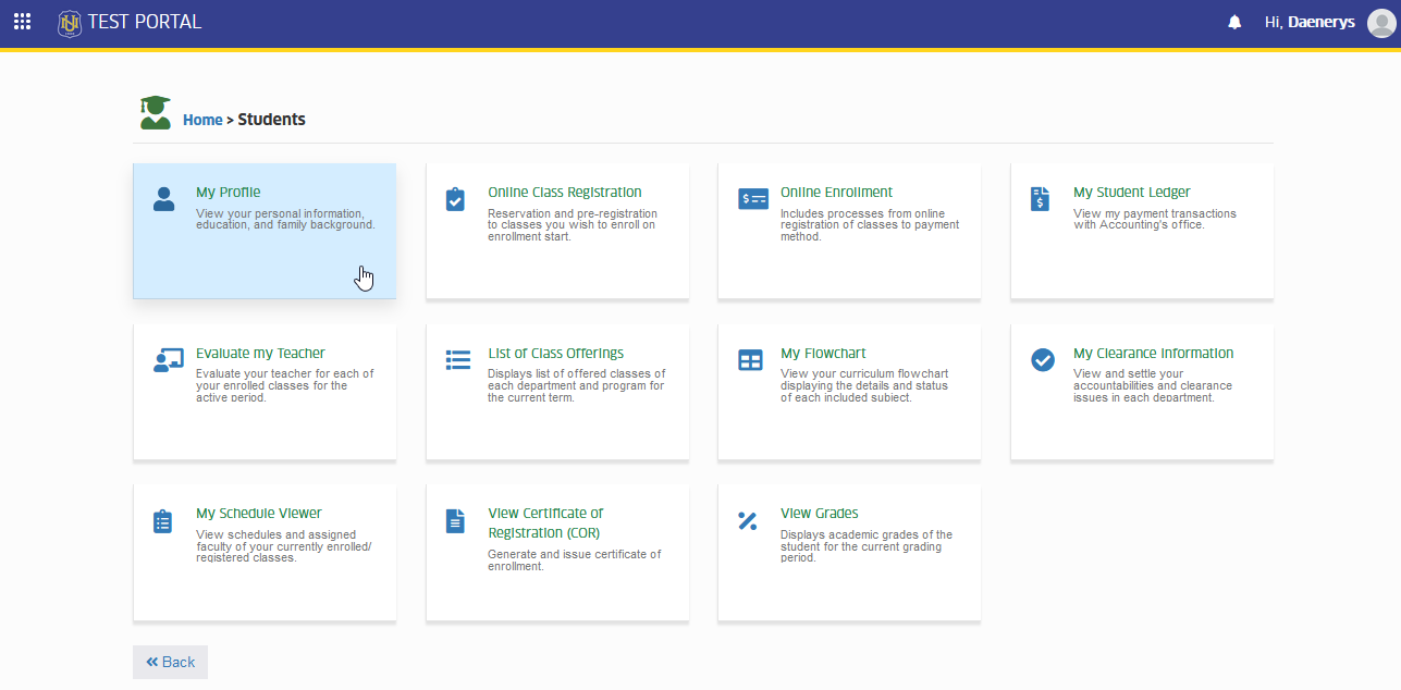 my profile module tab