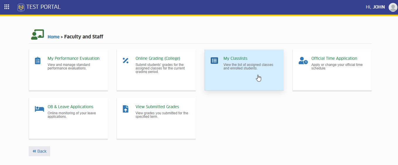 my classlists module tab