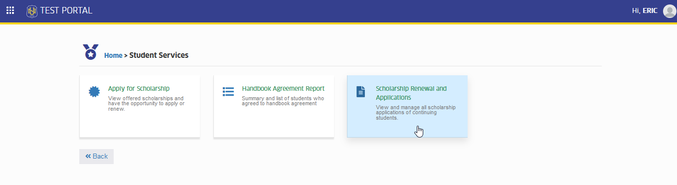 scholarship renewal and applications module tab