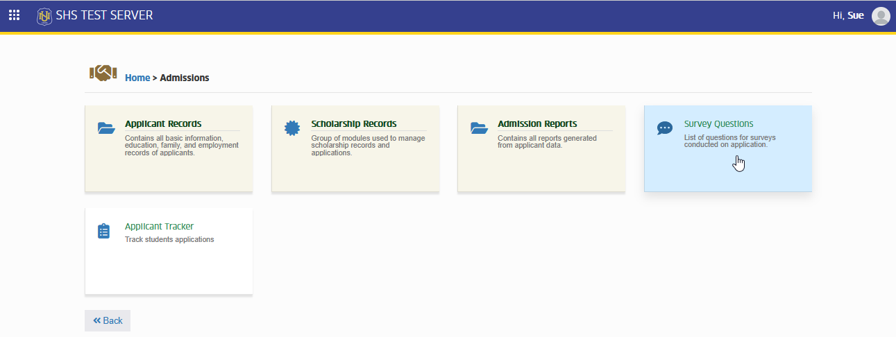 survey questions module tab