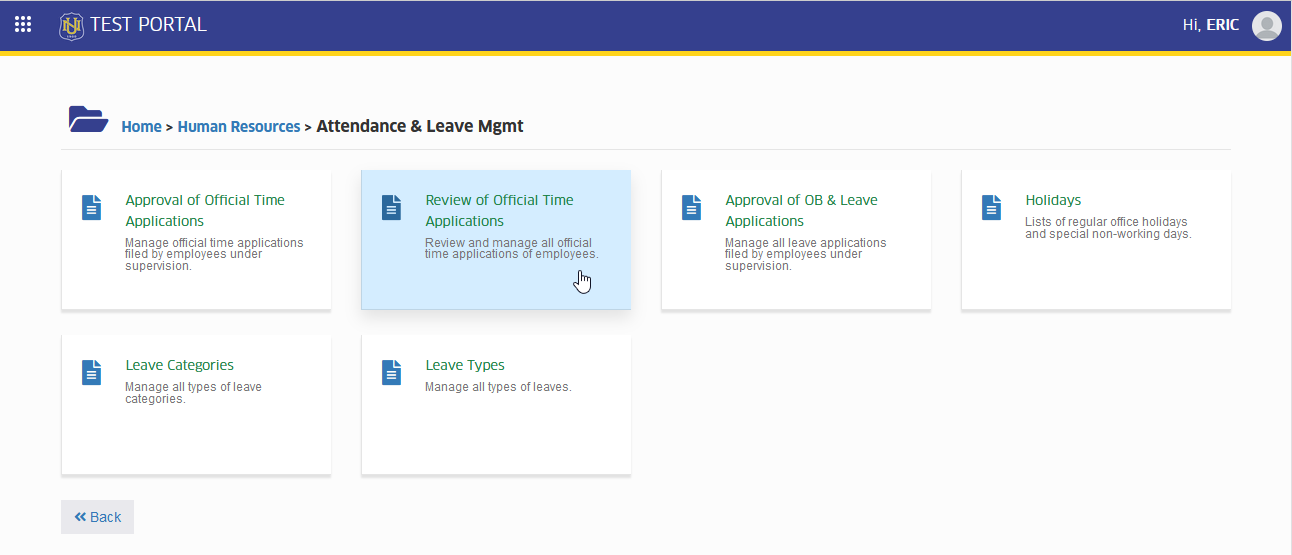 review of official time applications module tab
