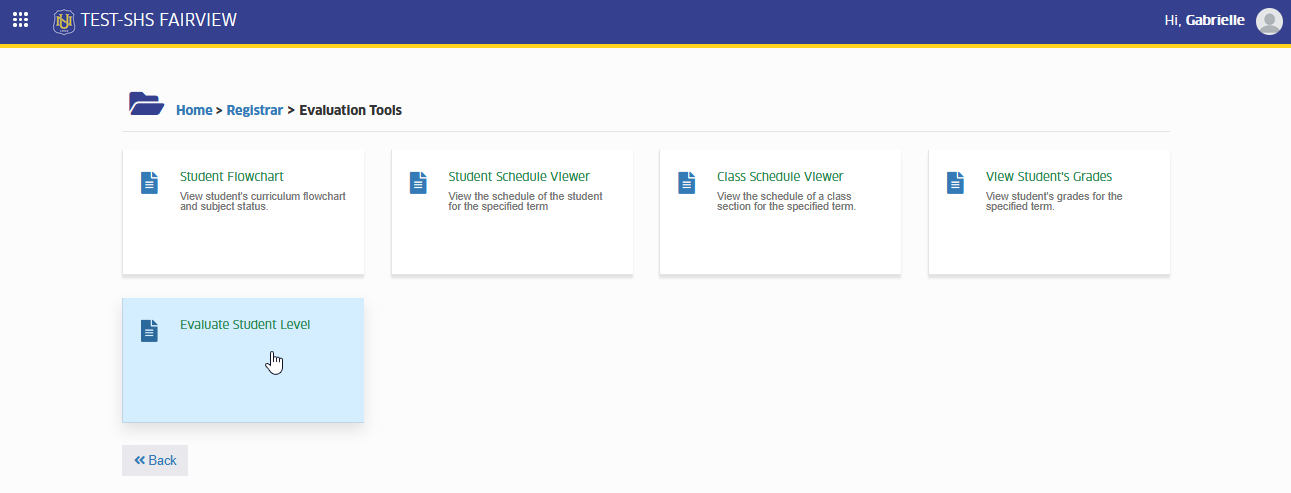 evaluate student level module tab