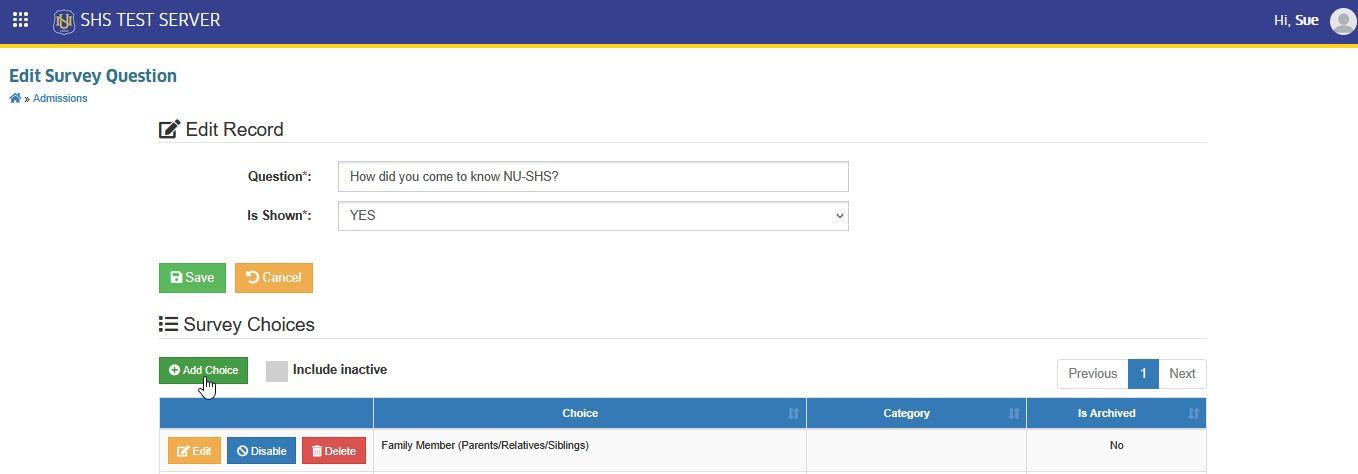 add suvery choice button