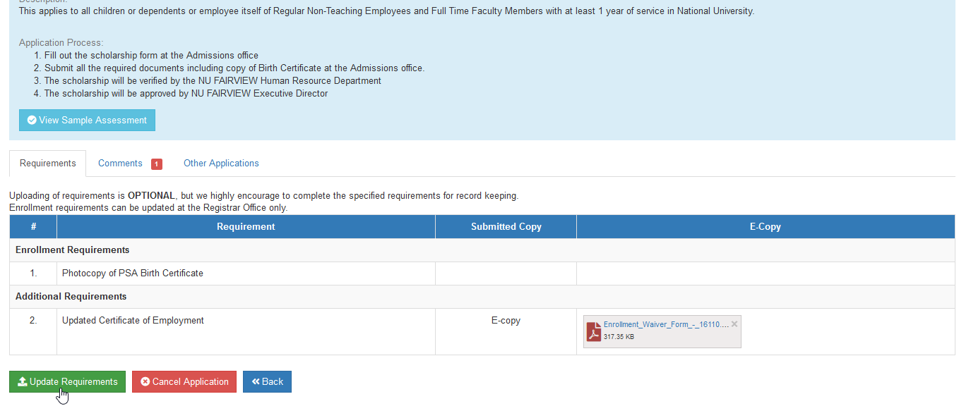 confirm update scholarship requirements