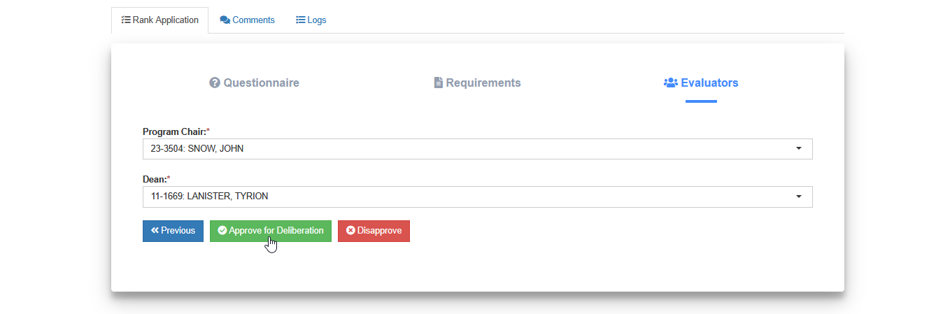 approve for deliberation button