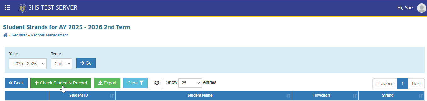 check student record button