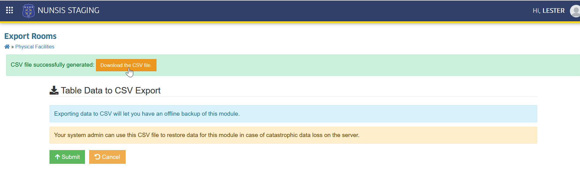 download room csv button