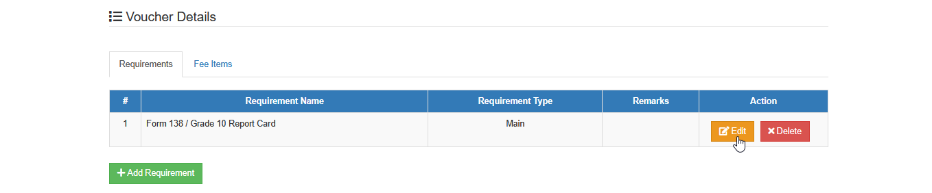 edit requirement button