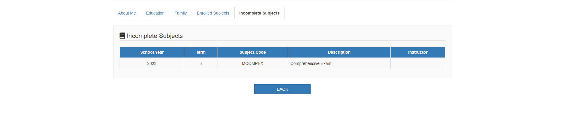 incomplete subjects tab