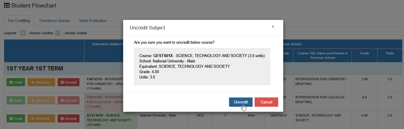 confirm upcredit button