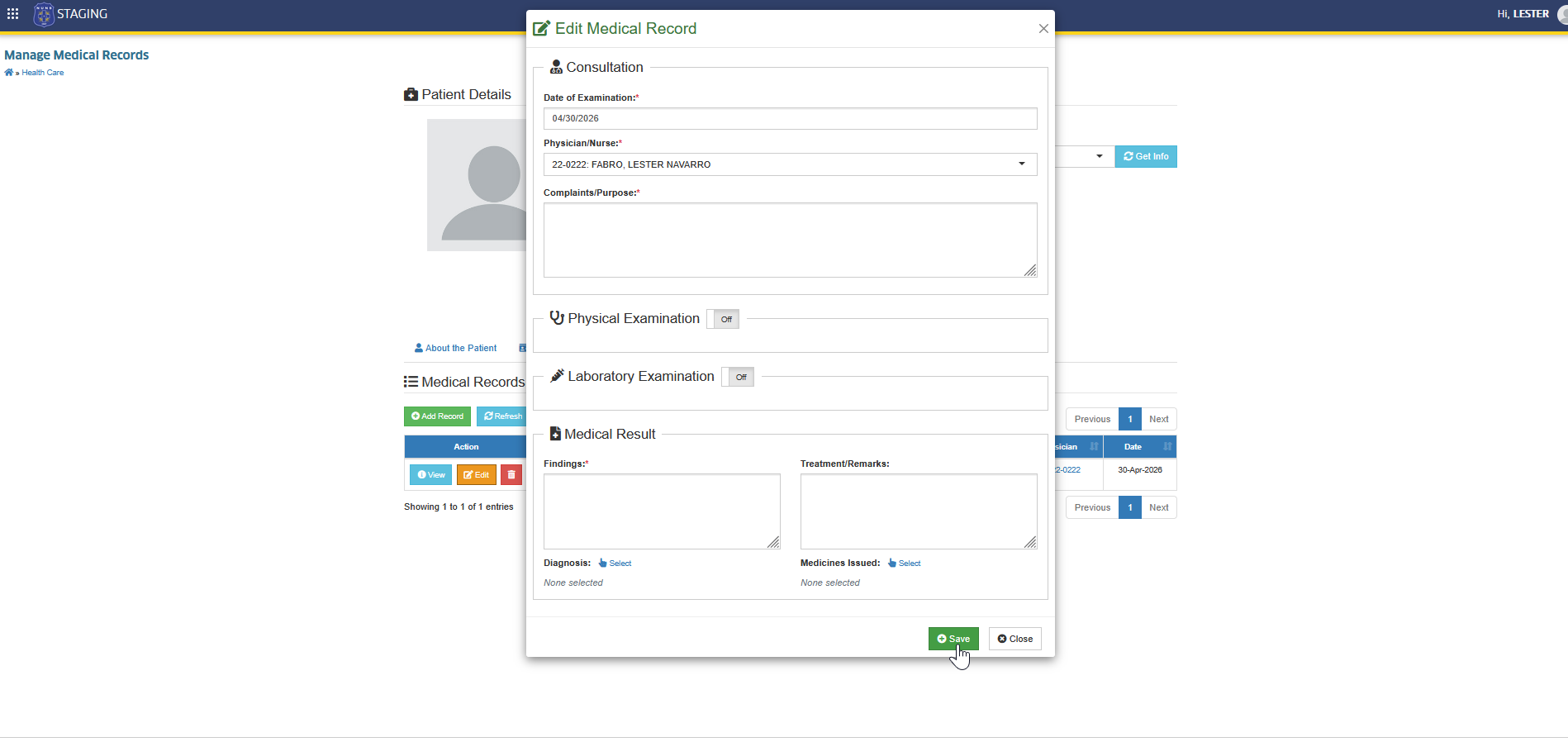 save added record button