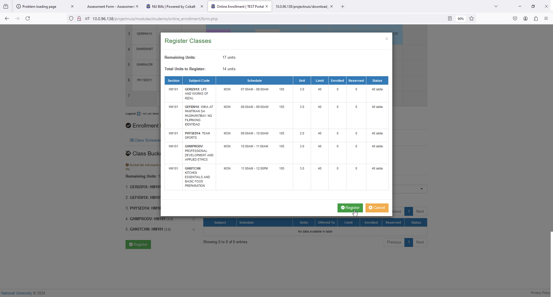 confirm register to section