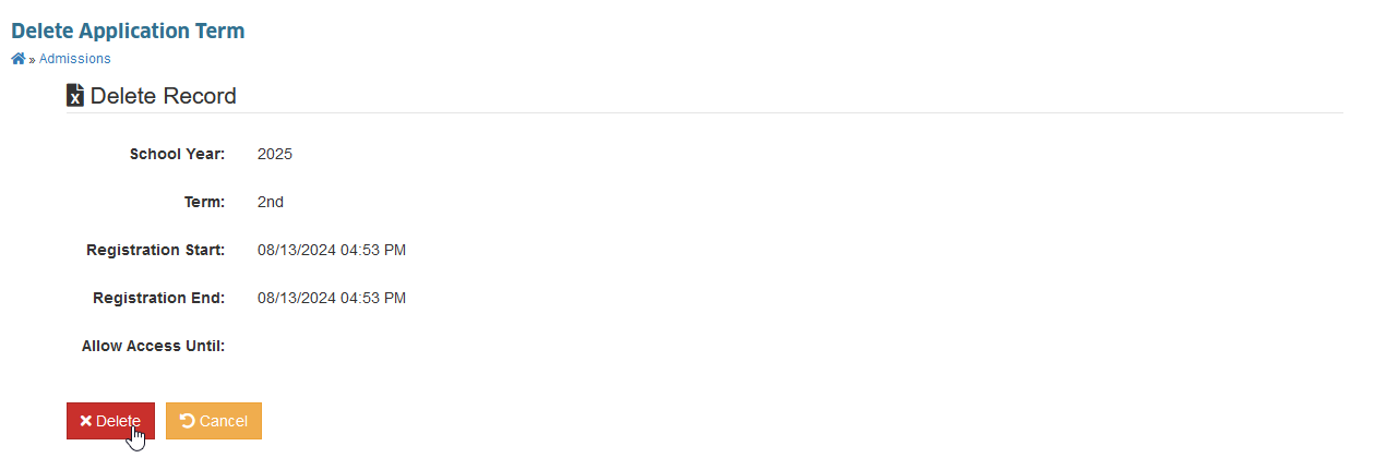 confirm delete application term