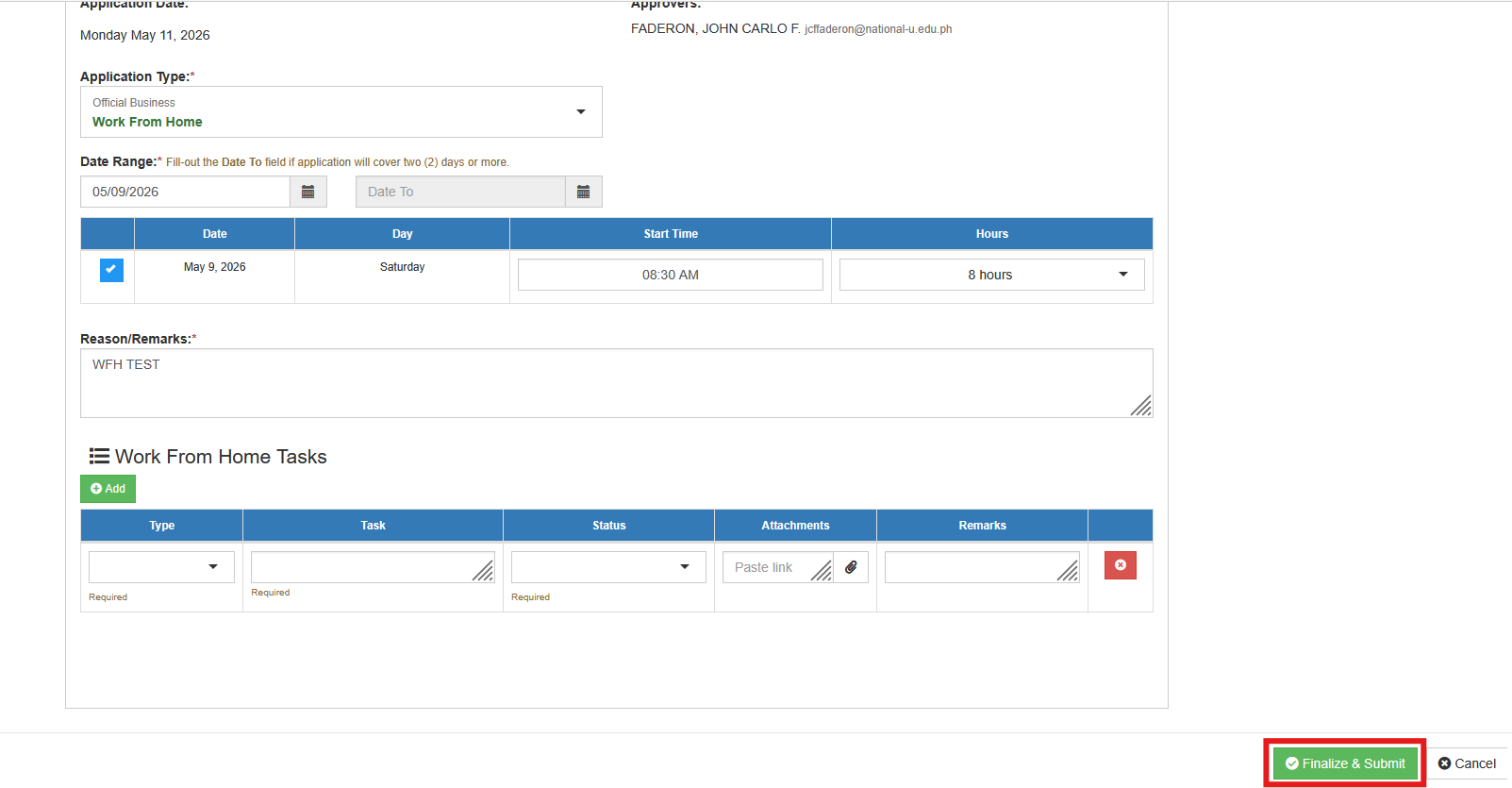 finalize button