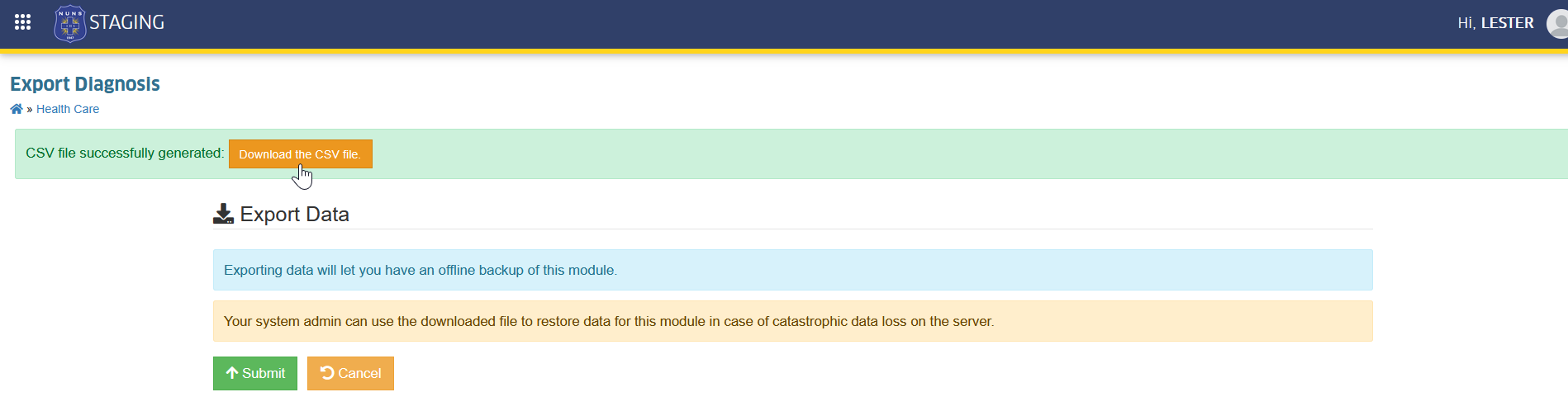 download csv file button